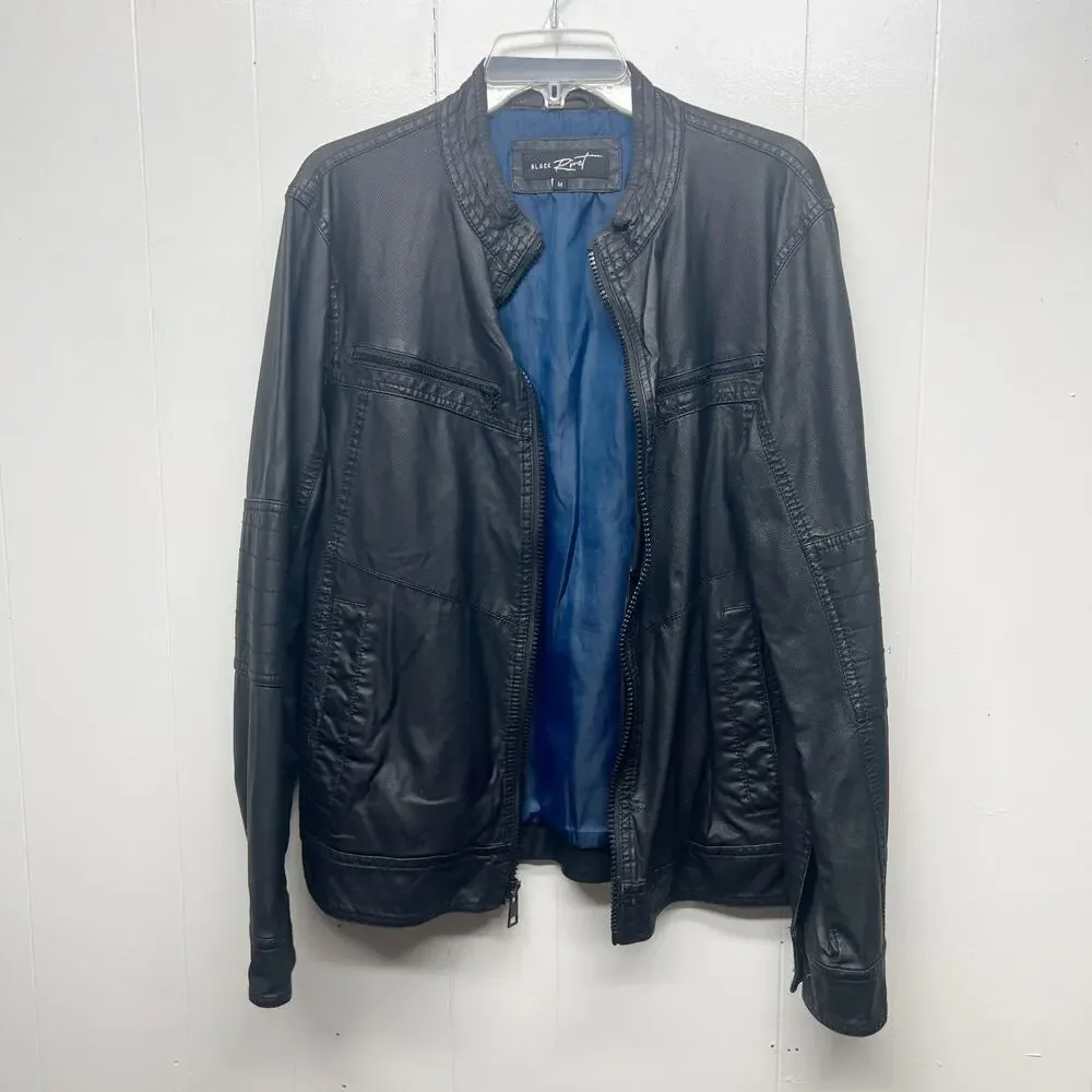 Black Rivet Black Faux Leather Men's Jacket Sz Medium Full Zip Lined Long Sleeve